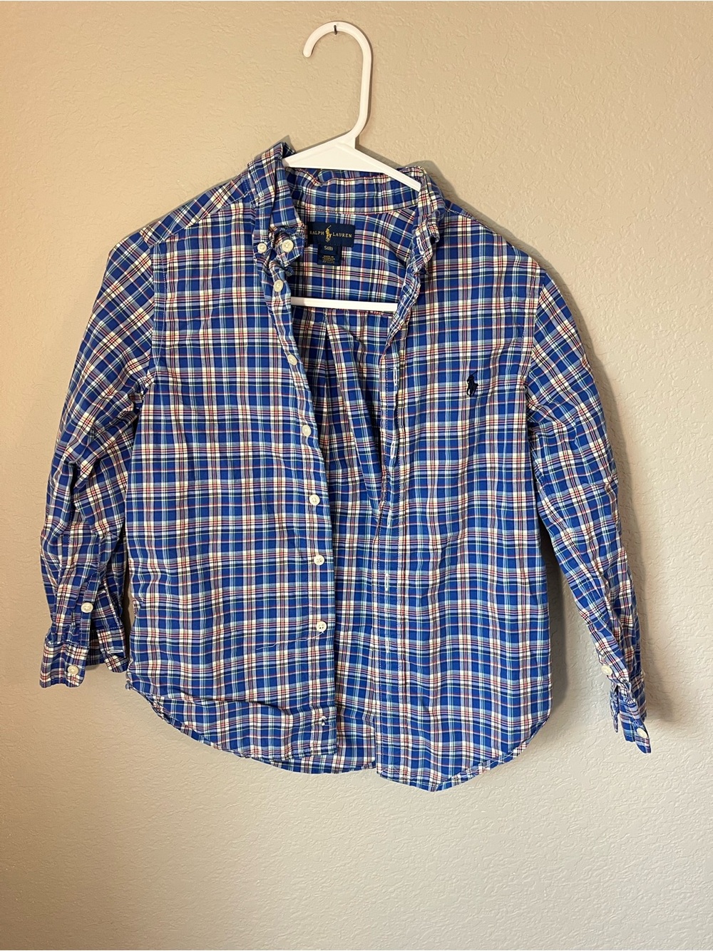 Ralph Lauren Boys Size 8 Blue Plaid Cotton Button Down Shirt Preppy Fall classic